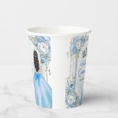 Gobelets En Papier Mis Quince Bleu Floral Argent Couronne Quinceañera (Gauche)