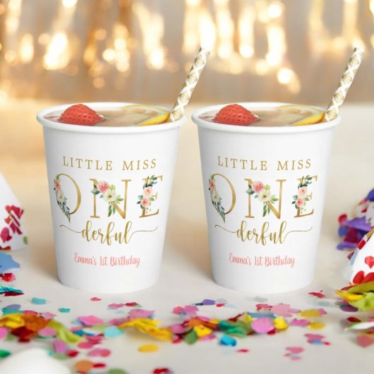 Gobelets En Papier Miss Onederful Girl 1er anniversaire