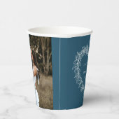 Gobelets En Papier Mistletoe ligne art bleu mariage photo personnalis (Droite)