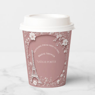 Gobelets En Papier Mlle à Mme Shower de Mariée Paris Tour Eiffel Rose