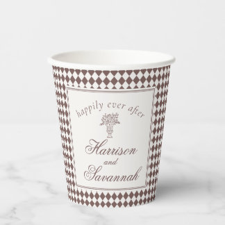 Gobelets En Papier Mocha Brown Harlequin Checkered Wedding