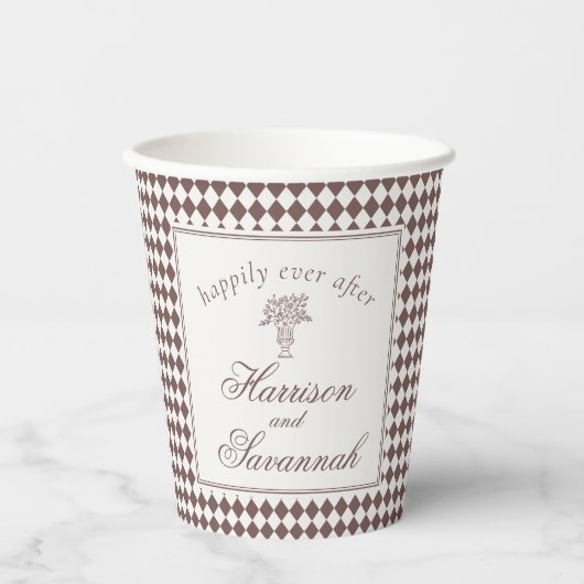Gobelets En Papier Mocha Brown Harlequin Checkered Wedding (Recto)