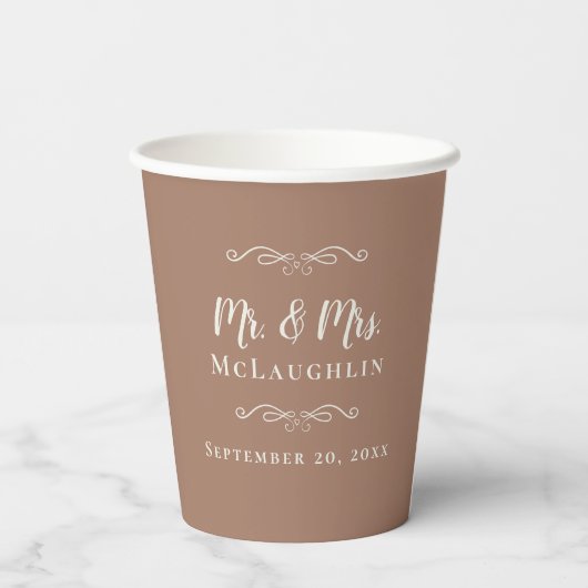 Gobelets En Papier Mocha Brown Mariage élégant M & Mme Romantic (Verso)