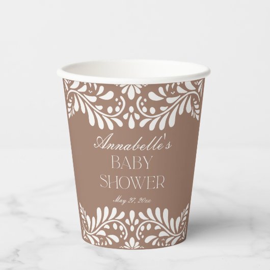 Gobelets En Papier Mocha Brown Talavera Carrelage Baby shower Fiesta (Recto)