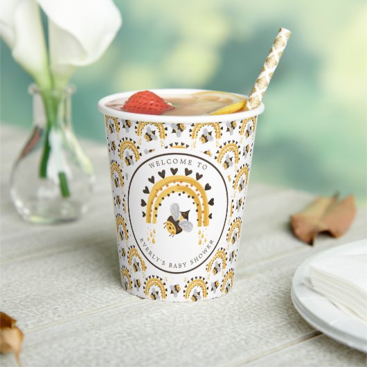 Gobelets En Papier Mod Rainbow Bumblebee Miel Bee Baby shower (Insitu)