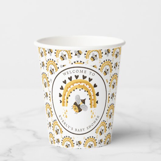 Gobelets En Papier Mod Rainbow Bumblebee Miel Bee Baby shower (Recto)