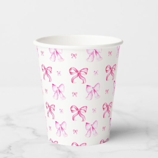 Gobelets En Papier Modèle de coquette à nœud rose pour Baby Shower de (Recto)