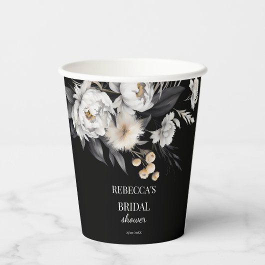 Gobelets En Papier Modèle de douche nuptiale en boho noir et blanc (Verso)