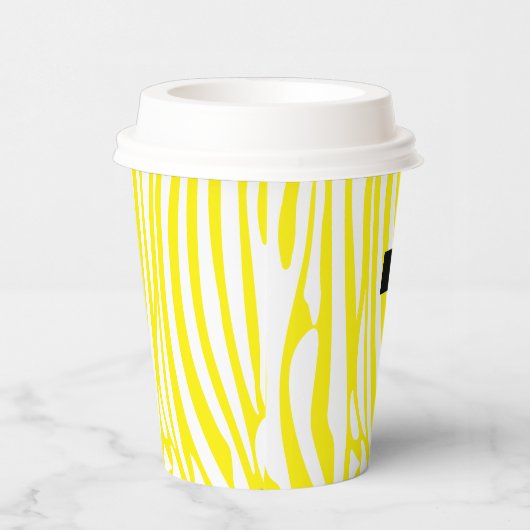 Gobelets En Papier Modèle de zèbre à rayures jaunes et blanches monog (Droite)