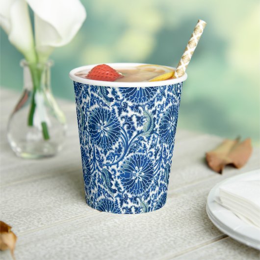 Gobelets En Papier Modèle floral chinois bleu (Insitu)