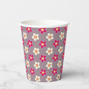 Gobelets En Papier Modèle floral de pourpre et de fleurs blanches sur