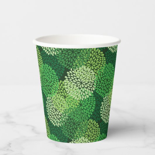 Gobelets En Papier Modèle floral vert (Recto)