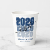 Gobelets En Papier Modern Bold Class 2026 Navy Blue Graduation Party (Verso)