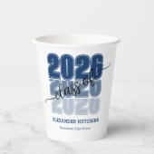 Gobelets En Papier Modern Bold Class 2026 Navy Blue Graduation Party (Recto)