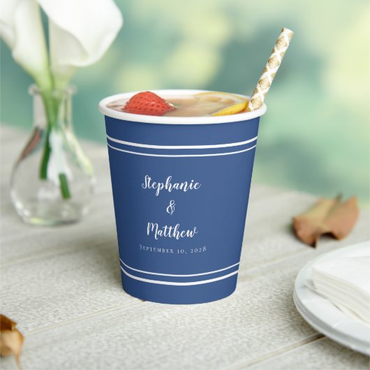 Gobelets En Papier Modern Bride & Groom Simple Classic Blue Wedding (Insitu)
