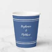 Gobelets En Papier Modern Bride & Groom Simple Classic Blue Wedding (Verso)