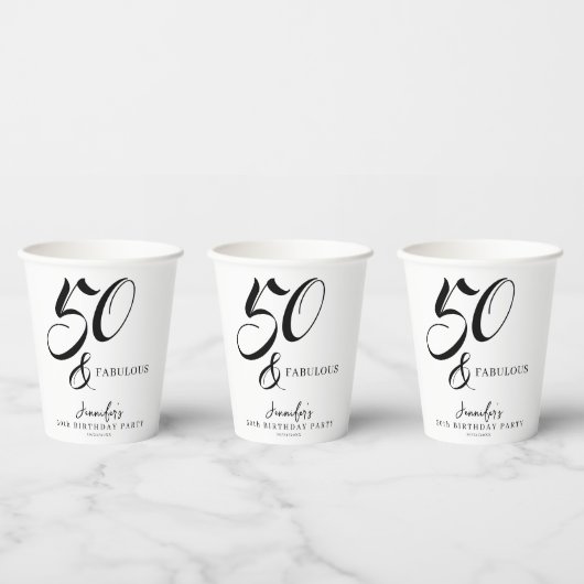 Gobelets En Papier Modern Elegant Black White Fifty Fabulous Birthday (Multi)