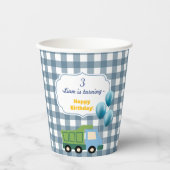 Gobelets En Papier Modern Gingham Blue Construction 3rd Birthday (Recto)