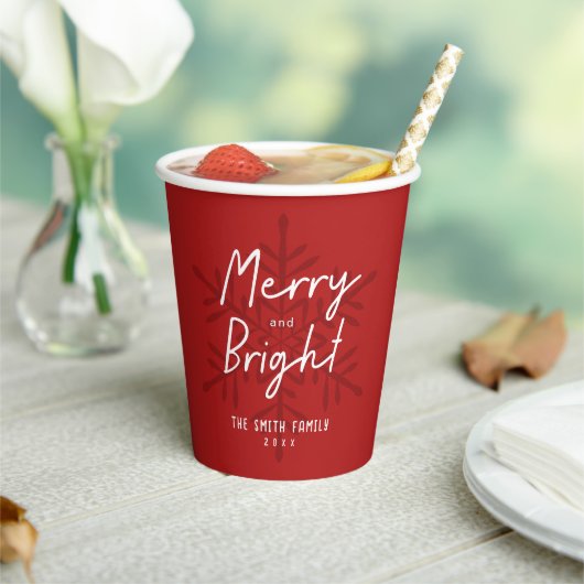 Gobelets En Papier Modern Merry & Bright Script Snowflakes Christmas  (Insitu)