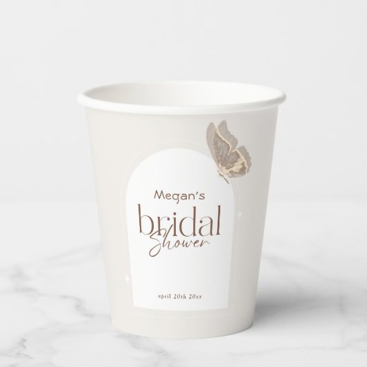 Gobelets En Papier Modern Minimalist Beige Butterfly Bridal Shower (Recto)