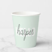 Gobelets En Papier Modern Pastel Mint Bonjour Et Vous Nom (Recto)