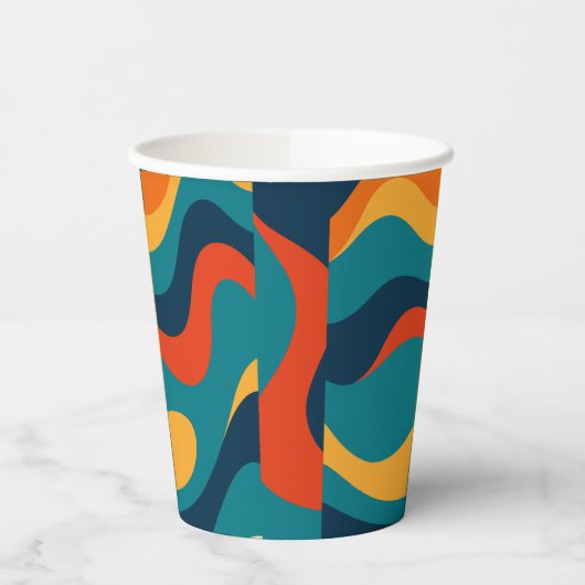 Gobelets En Papier Modern Retro Wavy Abstract Pattern  (Gauche)