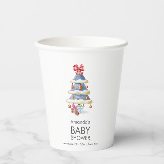 Gobelets En Papier Modern Winter Bow Christmas Tree Baby Shower  (Recto)