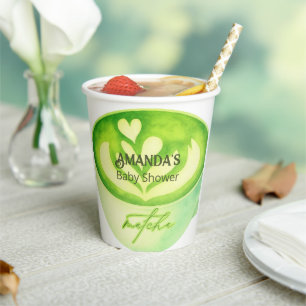 Gobelets En Papier Moderne Baby Shower Vert Matcha So