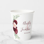 Gobelets En Papier Moderne Bourgogne Blush Floral Greenery Mariage (Verso)