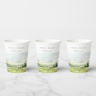 Gobelets En Papier Moderne Chic Aquarelle Vignoble Paysage Mariage