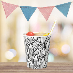 Gobelets En Papier Moderne & Cute noir et blanc Hippie Daisy Floral