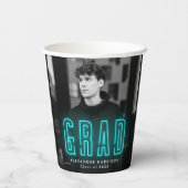 Gobelets En Papier Moderne Cyan Neon Graduation (Verso)