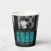Gobelets En Papier Moderne Cyan Neon Graduation (Recto)