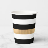Gobelets En Papier Moderne Elegant noir, blanc et or rayé (Verso)