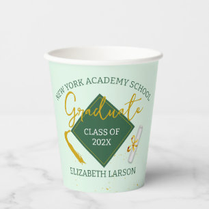 Gobelets En Papier Moderne Élégant Senior Green Thème Graduation