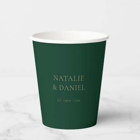 Gobelets En Papier Moderne Emerald Green et Mariage Gold Chic (Recto)