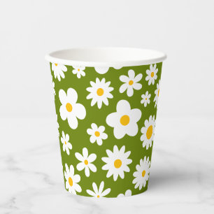Gobelets En Papier Moderne Flat Graphic Daisy Green