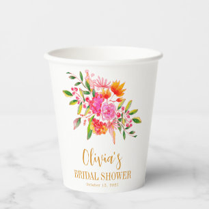 Gobelets En Papier Moderne Fleurs Roses et Orange pour Mariage Person