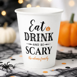 Gobelets En Papier Moderne Manger Boire et Soyez Effrayant Halloween