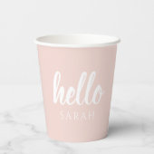 Gobelets En Papier Moderne Minimal Pastel Rose Bonjour Et Vous Nom (Verso)