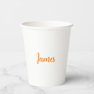 Gobelets En Papier Moderne Minimaliste Blanc Orange Ajouter Votre Nom