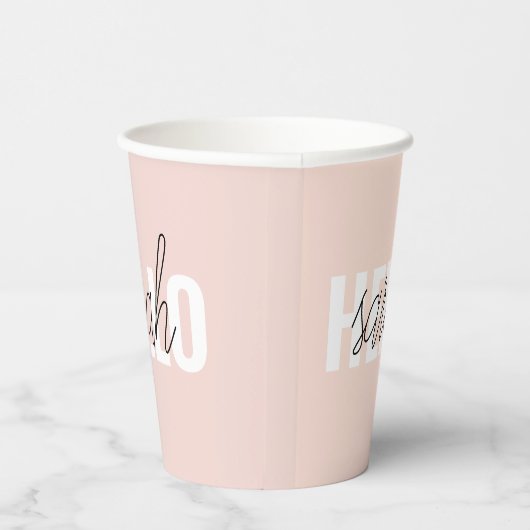 Gobelets En Papier Moderne Pastel Rose Bonjour Et Vous Nom (Droite)