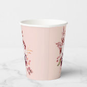 Gobelets En Papier Moderne Pastel Rose & Flore Rouge Avec Initiale (Droite)