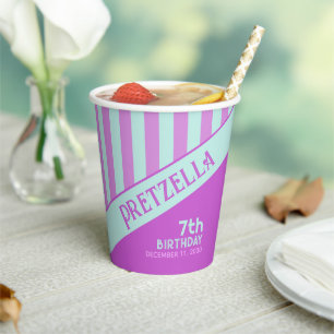 Gobelets En Papier Moderne Pastel Turquoise Pink Stripes Papier Coupe