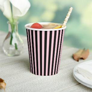 Gobelets En Papier Moderne rayures noir et rose blush