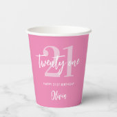 Gobelets En Papier Moderne rose élégant 21e anniversaire (Verso)