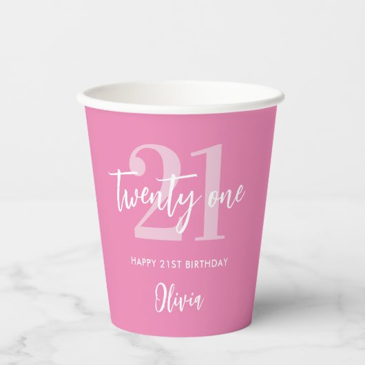 Gobelets En Papier Moderne rose élégant 21e anniversaire (Recto)