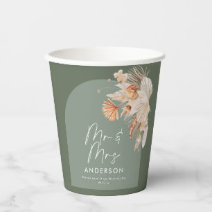 Gobelets En Papier moderne sauge vert bohème pampas herbe mariage