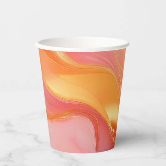 Gobelets En Papier Moderne Sunrise Orange rose et or (Recto)