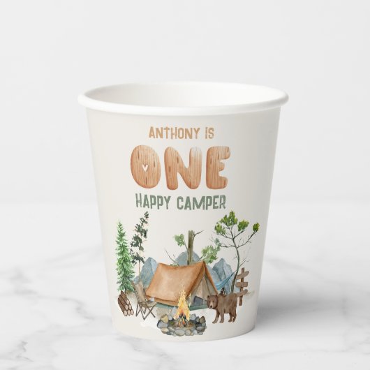 Gobelets En Papier Moderne Un Joyeux Camper Aquarelle 1er anniversair (Recto)